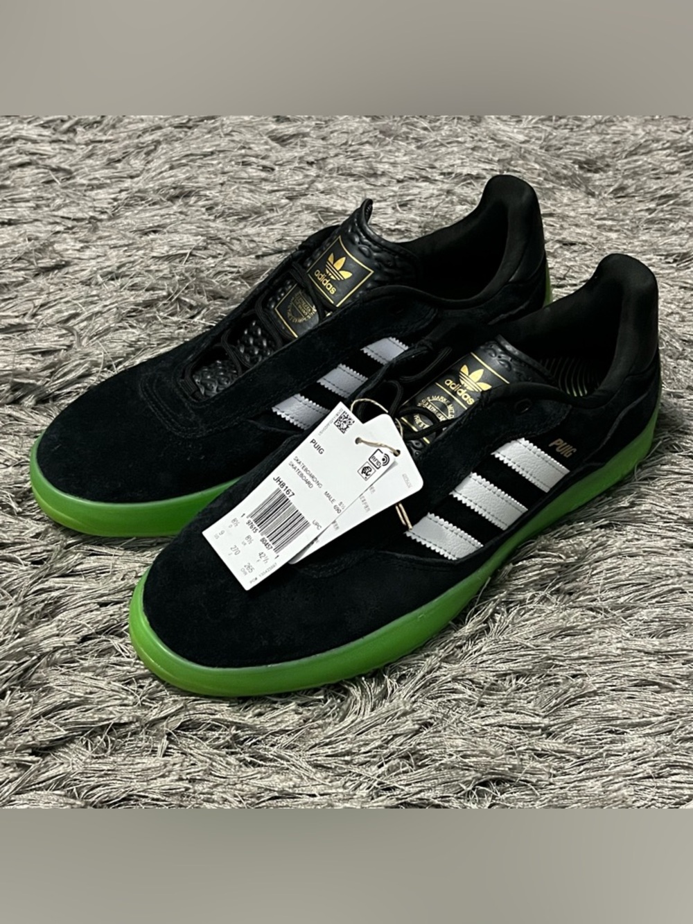 Adidas Puig Black/Semi Solar Green Skateboarding Shoes (JH8167) Men’s Size 9